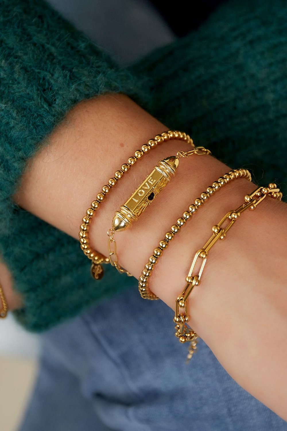 Bracelet bullet bead 'love' 'amour' Silver Color Stainless Steel h5Picture2